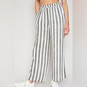 Striped Wide-Leg Jumpsuit Pant in Grey & White